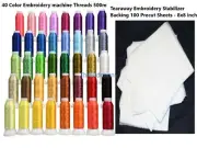 40 Colors Polyester Embroidery Machine Thread with Tearaway Stabilizer Backing