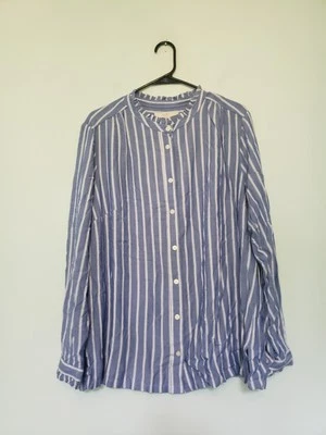 Loft Womens Plus 16 Blouse Button Up High Collar Ruffle Blue Stripe Career NWT