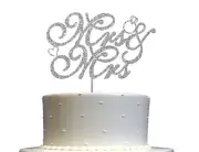 Mrs & Mrs Silver Glitter Cake Topper, Wedding Party Decorations Ideas