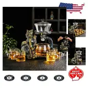 Borosilicate Glass Tea Set with Dragon Design - Semi-Automatic Infuser & Cups