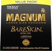 TROJAN MAGNUM BARESKIN Large Size Condoms, 24 Count