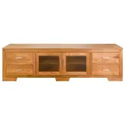 LEONI BLACKWOOD TIMBER 2 DOOR 4 DRAWER TV ENTERTAINMENT UNIT ETU 200CM NATURAL