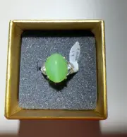 NEW IN BOX Jade green stone and Cameo Sterling ring, size 5 FAST FREE SHIPPING