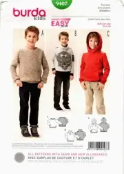 Burda 9407 Boys Sweatshirt Hoodie Sewing Pattern Uncut Size 4-10