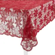 CHRISTMAS TABLECLOTH, RED LACE WITH POINSETTIA, 152x213cm