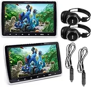 Elinz 2X 10.1 TFT Active Headrest Car DVD Player HD 1080P Digital Screen USB SD 9" IR Headphone, Car Charger High Screen Resolution 1024x600, IR FM Transmitter, Secondhand Signal