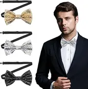 [CATOR] Pack of 3 Glitter Bow Tie, Glitter Pre-Tied Bow Tie, Bow Tie with Sequins, Sequin Bow Tie for Men and Women, Stag Party, Carnival, Christmas
