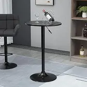 IHOMDEC Round Pub Bar Table High Top Table Cocktail Table MDF Top with Black Leg Base, Adjustable High 85-110cm, Black