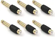 VCE 6.35mm Jack to RCA Adapter 6-Pack, RCA Female to 1/4 Male Mono Plug Audio Adapters
