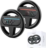 2 Pack Steering Wheel for Nintendo Switch 2 Joy Con (2025), Switch 2 Racing Wheel for Mario Kart World & 8 Deluxe, NS2 Racing Games Accessories with Ergonomic Design and Easy to Install （Black）
