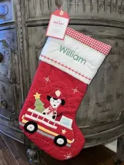 Pottery Barn Kids WILLIAM Quilted Christmas Stocking Dalmation Dog Firetruck