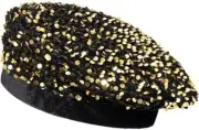 Women Bling Beret Hats Sparkly Sequin Glitter Beanie Hat One Size Gold