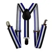 Boys Adjustable Black, White & Blue Striped Patterned Suspenders