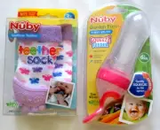 Nuby Soothing Teething Teether Sock+ Nuby Squeeze Feeder BPA free Soft Silicone