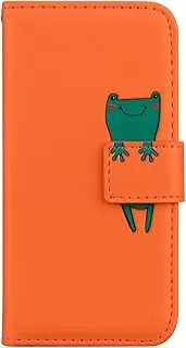 CrazyLemon Cute Case for iPhone 6 / iPhone 6S, Creative Cartoon Frog Animal Pattern Colorful Special Design Magnetic Flip Soft PU Leather Shockproof Wallet Phone Case Cover with Card Slots - Orange