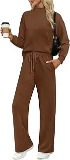 [WIHOLL] Two Piece Sets for Women Fall Outfits Lounge Sets Mock Neck Tops Wide Leg Pants Vacation Travel Airport Outfits