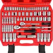 1/4" and 3/8" Drive Socket Set, 86-Piece Socket Set with Quick-Release Ratchet,