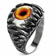 Stainless Steel Silver-Tone Brown Evil Eye Jaw Ring Band