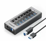 ORICO AT2U3 7-in-1 5Gbps USB 3.0 Hub Docking Station with Independent Power Switch 7xUSB-A Splitter Adapter for Macbook