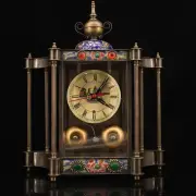 Collectible Decorated Old Copper Carved cloisonne enamel Mechanical Table Clock