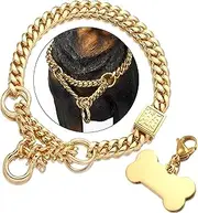 Gold Dog Martingale Collar Metal Chain Choke with Design Secure Buckle Dog Tag, 18K Cuban Link 15MM Strong Heavy Duty Chew Proof Walking Training Slip Collar (15MM, 20")