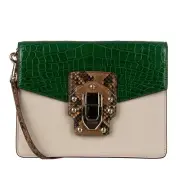 Dolce & Gabbana Crocodile Snake Calf Leather Bag Lucia Grey Braun Green 11010