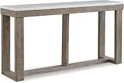 [Signature Design by Ashley] Loyaska Casual Sofa Table with Marble Top, Brown & White