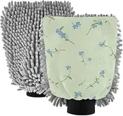 Turquoise Vintage Flowers Car Wash Mitts Microfiber Scratch Free Hand Mitt Car Wash Glove Car Washer Sponge