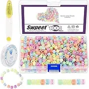 Swpeet 1002Pcs Glow Letter Beads A-Z Colorful Alphabet Beads with Stretch Bead Cord and Scissors, Glow in The Dark Cube Beads for Jewelry Making DIY Bracelets, Necklaces, Keychain