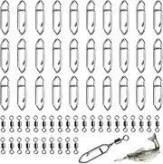 60 Pcs Fishing Power Speed Clips, High Strength Stainless Topwater Speed Fishing Lures Clip Tackle, Quick Change Snap Swivels for Baitcasting Spinning Surf Flats Wade Fishing (Size 2# & M)