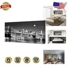 Ready to Hang Brooklyn Bridge Night Art - Modern Black & White Canvas Print