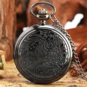 Black Case Pocket Watch Lot Quartz Movement Necklace Chain Gifts For Children