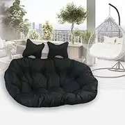 HEYITTE Thicken 6in Hanging Chair Cushion, Double Removable Egg Nest Shaped Basket Cushion Replacement, Waterproof Washable 2 Persons Seater Wicker Rattan Swing Seat Pads for Patio Garden, Black