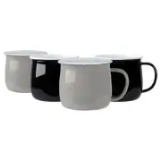 4x Coloured Enamel Belly Mugs Steel Outdoor Camping Coffee Cup 375ml Black/Grey