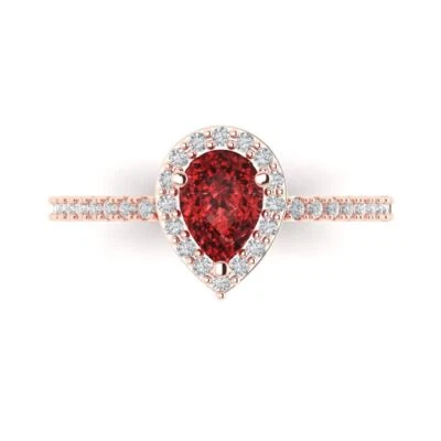 1.32Ct Pear Cut Natural Garnet Gold Halo Engagement Promise Wedding Bridal Ring