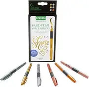 CRAYOLA Marker Signature 6ct Liquid Metal Markers, Permanent Art Makers, Metallic Shine, 6 Shimmering Colours, Perfect for Hand Lettering Crafts., Metallic (58 6702)