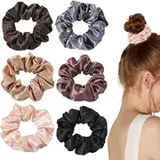 Pack of 6 Hair Bobbles Silk Scrunchies Satin for Women Hair Scrunchies Soft Elastic Silk Skrunschis Hair Bobbles Made of Silk