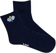 [K. Bell] K.Bell Women's Pickleball Sport Anklet, Navy, Women's Shoe Size: 4-10, A Navy Blue Anklet Featuring a Subtle Knit in Checkerboard Design, Embroidered Pickleball Paddles and Vibrant Yellow Pickleball