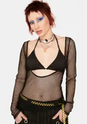 On A Roll Fishnet Top And Bra Set