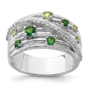 Sterling Silver Rhod-plat Chrome Diopside and Peridot Ring Size 6