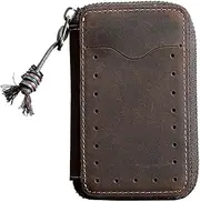 [CANLOT] Men's Vintage Leather Key Case Multifunctional Zipper Large Capacity Female Bus Card Holder Couple
