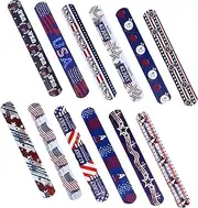KOMBIUDA 12pcs Childrens Slap Bands PVC Patriotic Slap Bracelets for Independence Day Parties Fun Party Favors Flexible and Wristbands for July Fourth Celebrations