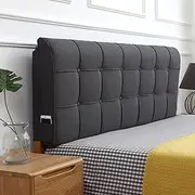 Linen Cotton Headboard Bedside Upholstered Full Wall Pillow,Double Headboard Cushion Large Backrest for Day Bed Tatami Wedge Back Support Pillowboard,Gray 1,Straps 35"/Single