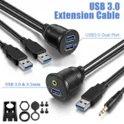 Dual USB 3.0 & 3.5mm Car Boat Truck Dash Panel Flush Mount Cable AUX Extension
