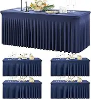 Htper 4 Pack Navy Blue Spandex Table Clothes for 6 Foot Rectangle Tables, Wrinkle Free Fitted Table Cloth 6ft Stretch Tablecloths with Skirt Cover for Parties Weddings Birthday Banquet Baby Shower