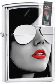Zippo 28274 woman in sunglasses polish chrome full size Lighter + FLINT PACK