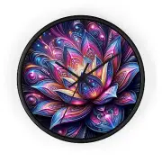 Home Decor Wall Clock Fractal Lotus Metallic Psychedelic Artwork