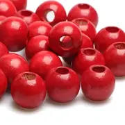 50 Wooden Macrame Beads with Large Hole, 20mm Wood Spacer Loose Beads for Red