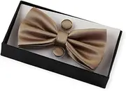 [Zasel] Mens Cafe Brown Matching Bow Tie, Pocket Square & Cuff Links Set Café