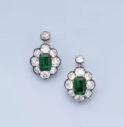 Antique 6x8 Emerald Cut Simulated Green Emerald Dangle Earrings Sterling Silver